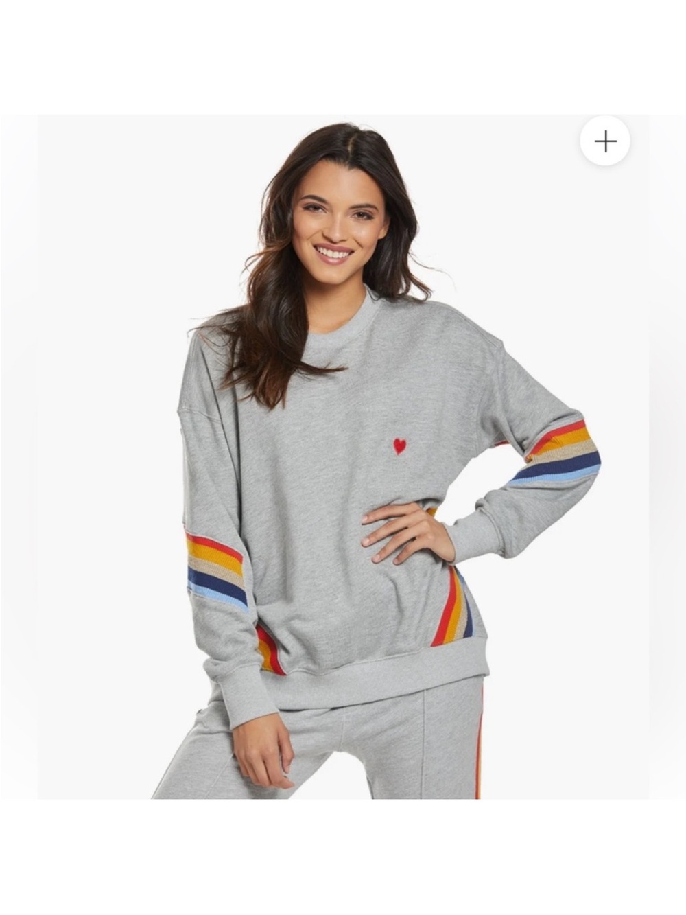 SPIRITUAL GANGSTER GRAY CREWNECK SWEATSHIRT WITH RAINBOW SLEEVES SIZE MEDIUM